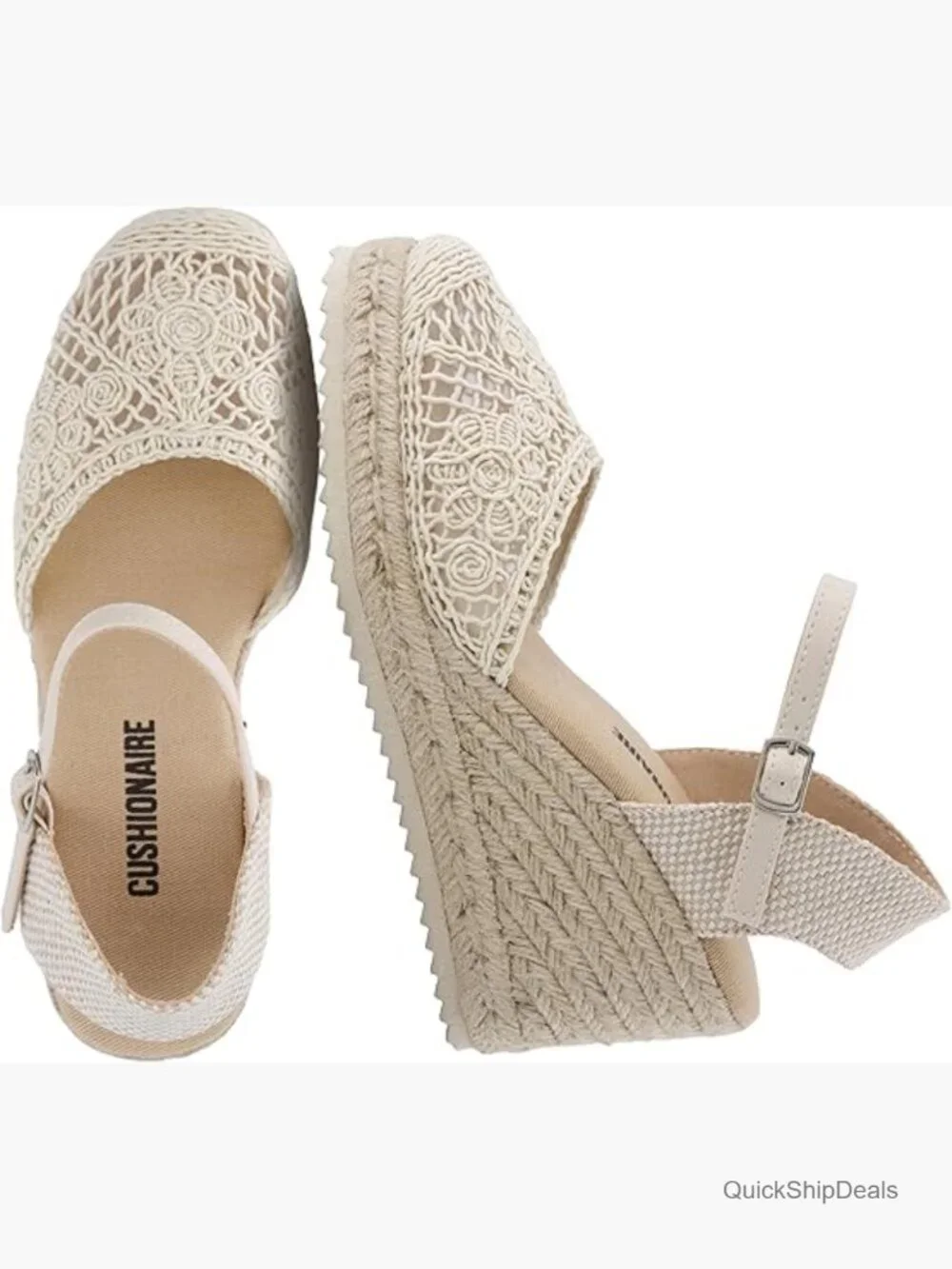 Dressy Wedge Espadrilles with Ankle Strap and Cushioned Footbed